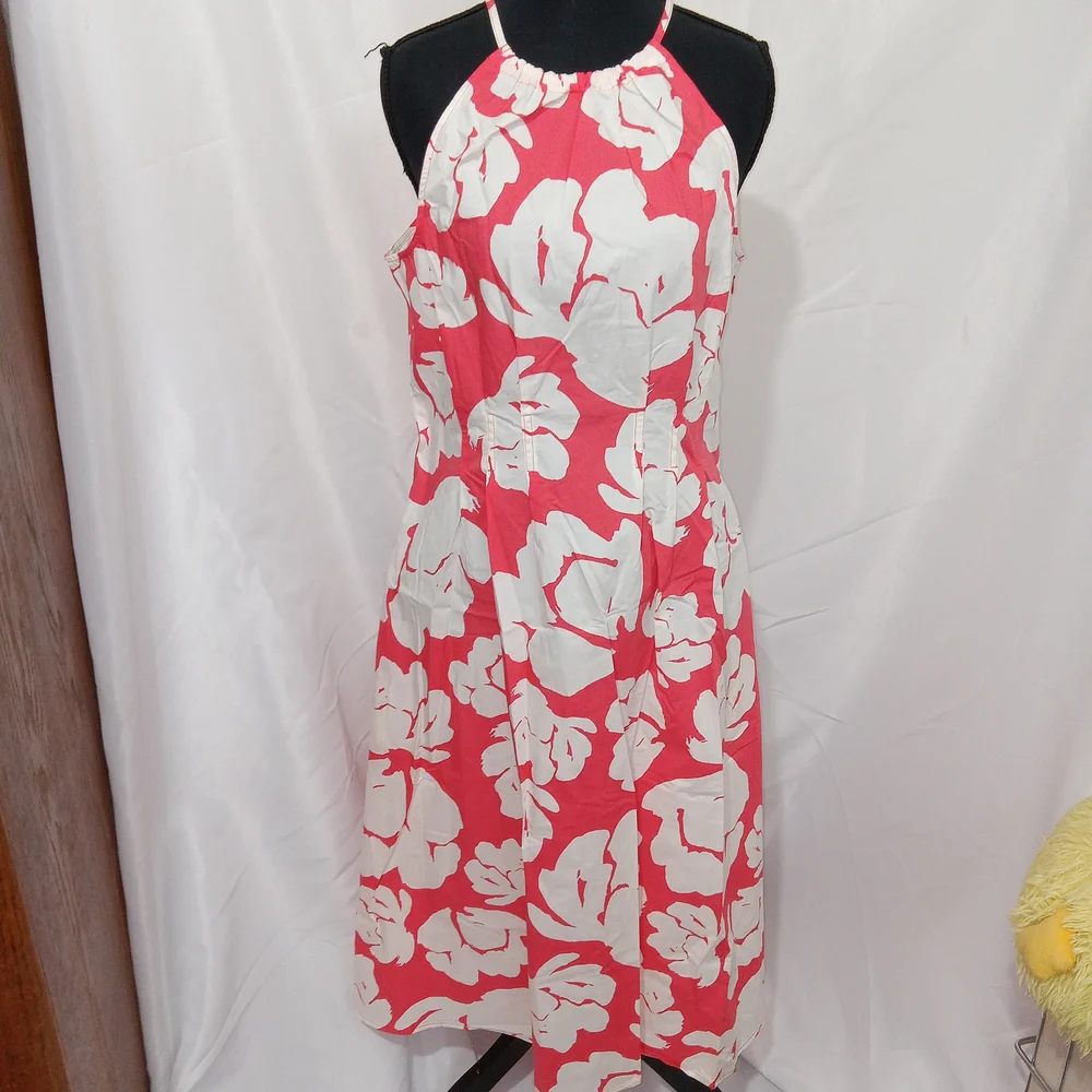 Banana Republic Coral Floral Poplin Halter Midi Dress Size 6 NWT $120 - Picture 2 of 15